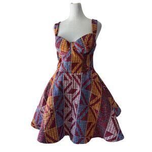 Grass Fields Multicolored Corset Sleeveless Fit & Flare Skater Dress